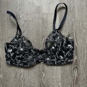 NWT Savage X Fenty Dear Diary Black Sheer Embroidered Bra 34DD